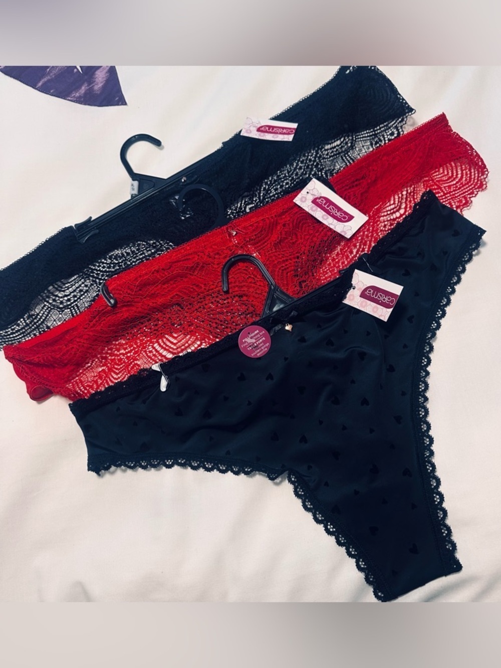 Carisma 3X Sexy Lace and Heart Thong Panties Underwear Trio